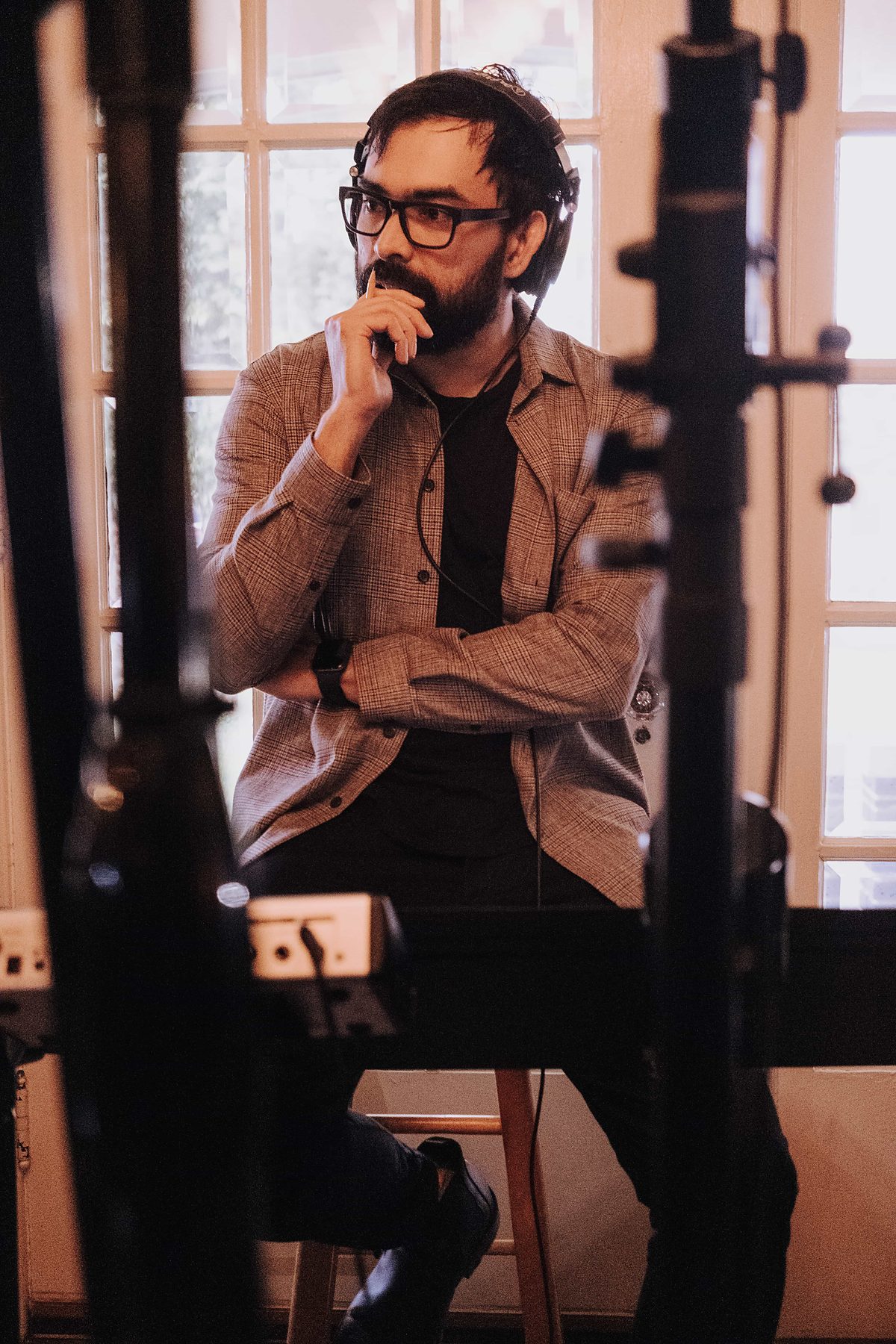 Markus Huber listening during a studio session